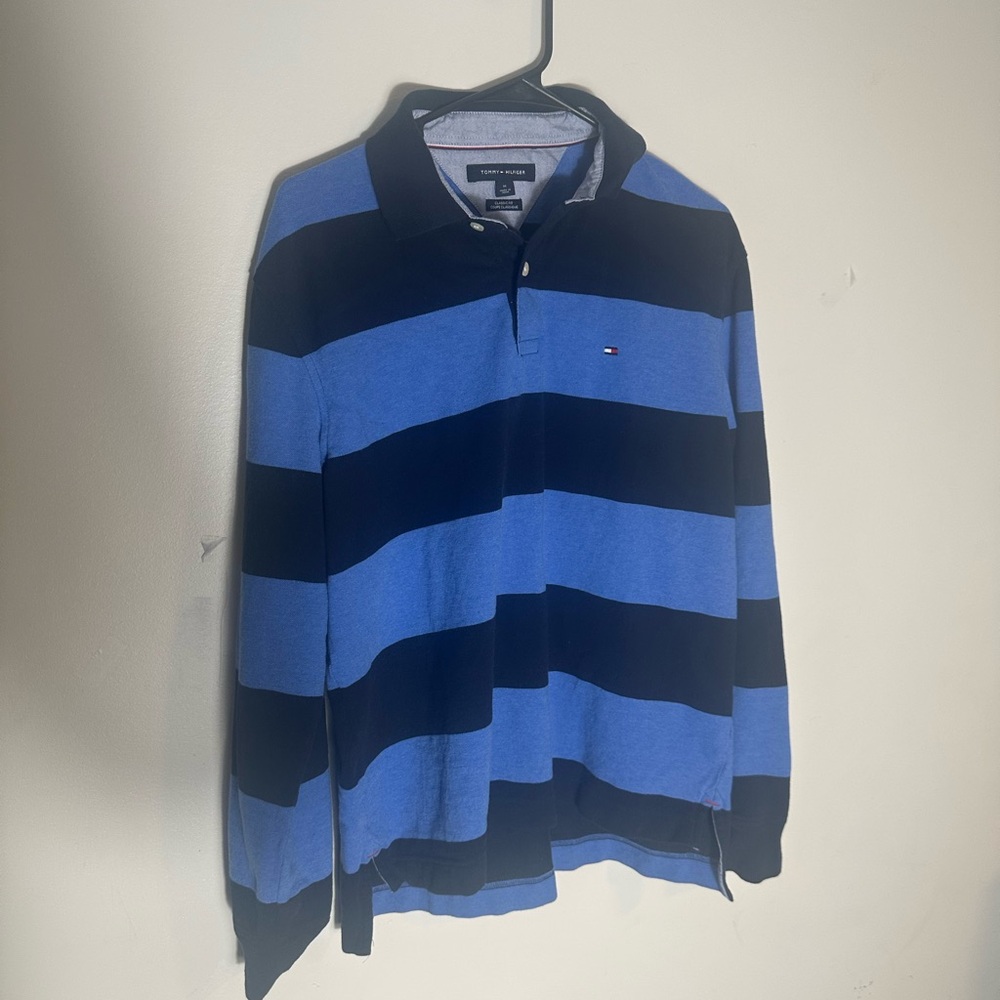 Tommy Hilfiger Blue and Black Striped Polo Shirt